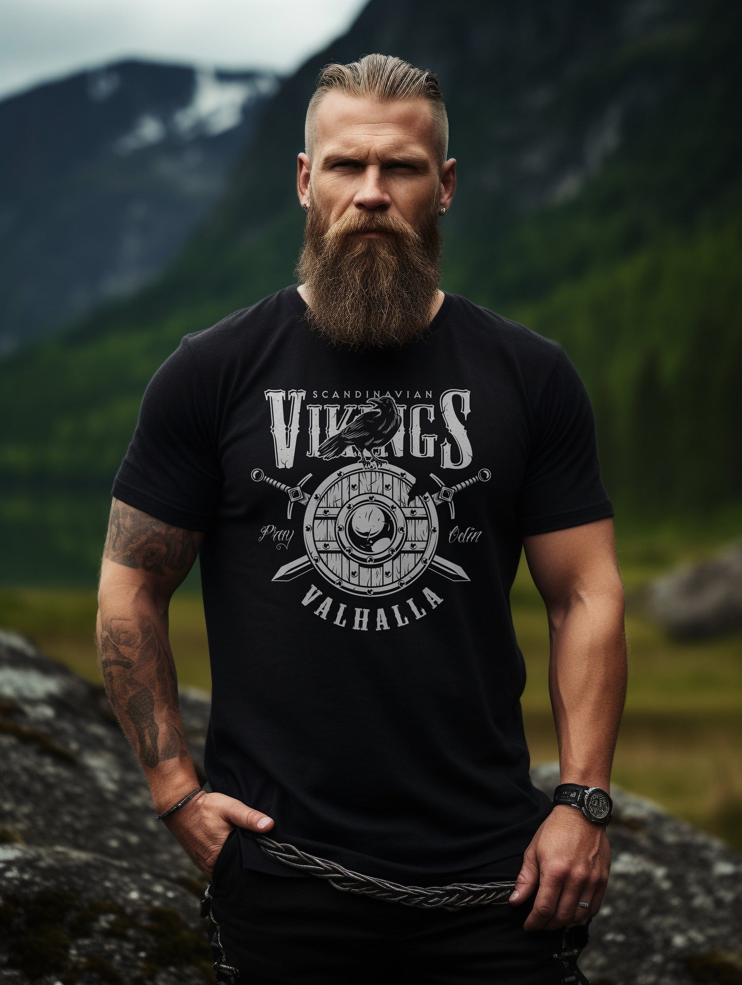 017 Vikings Valhalla Crow Shield T-Shirt