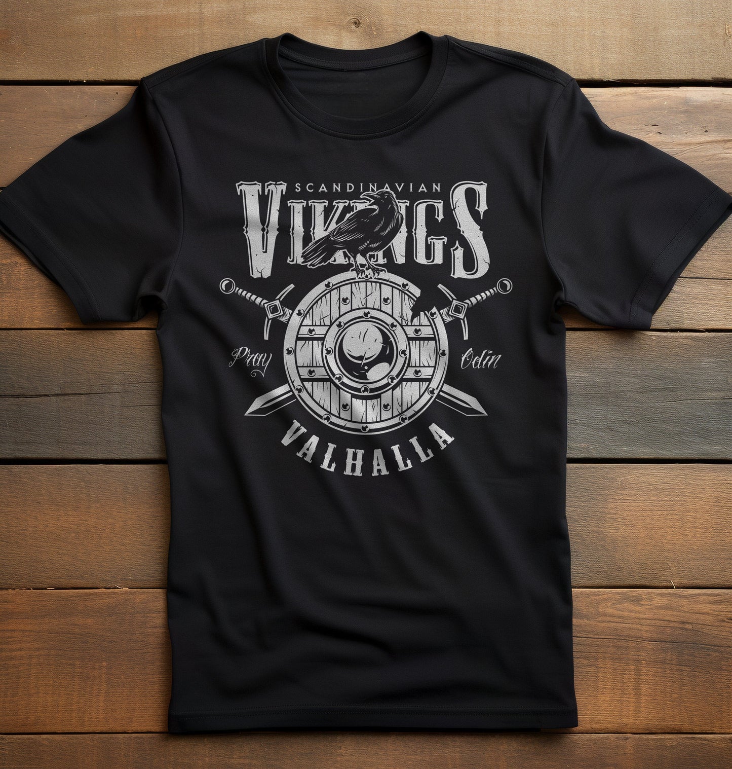 017 Vikings Valhalla Crow Shield T-Shirt