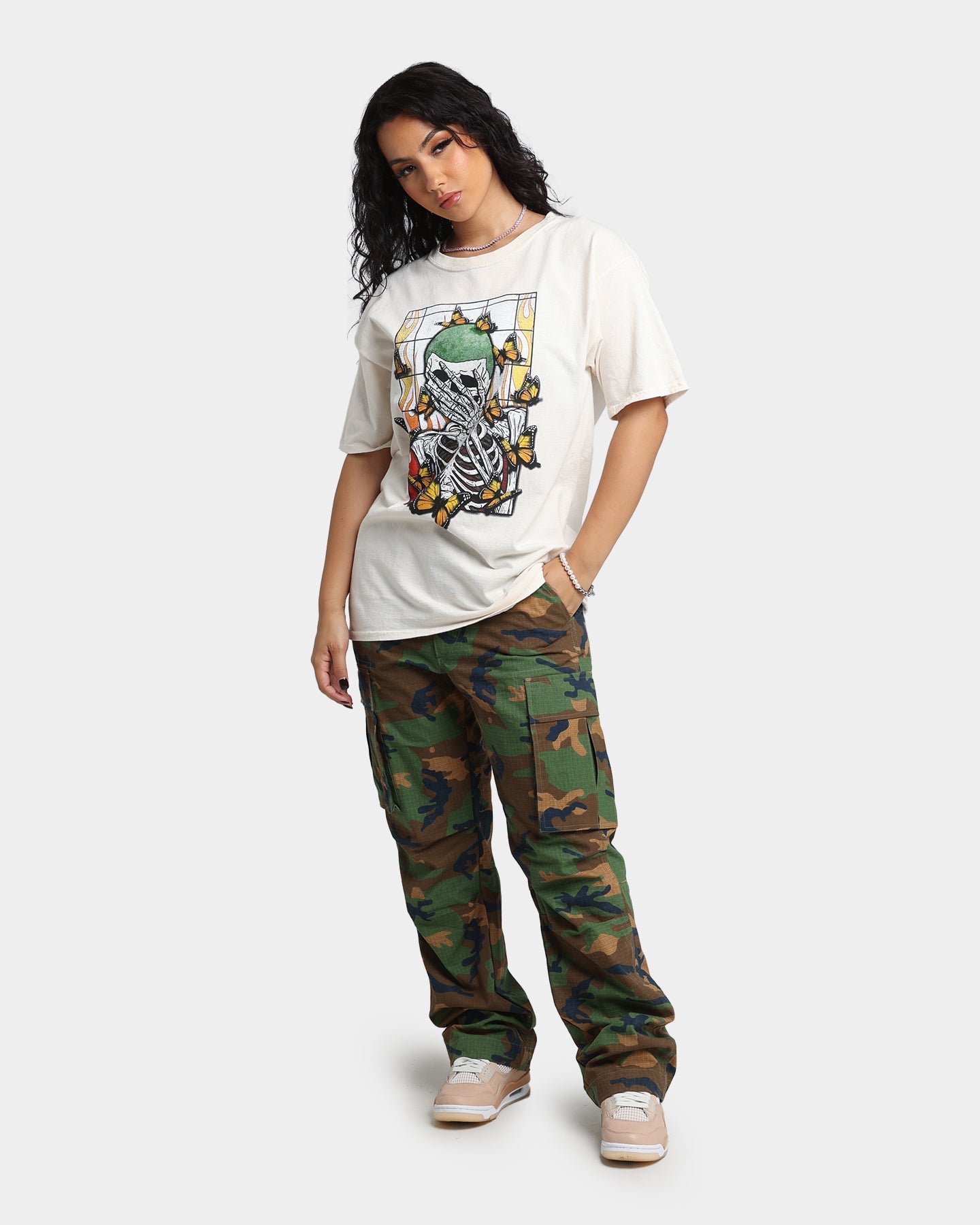 Goat Crew Green Skeleton Vintage T-Shirt Off White Style001