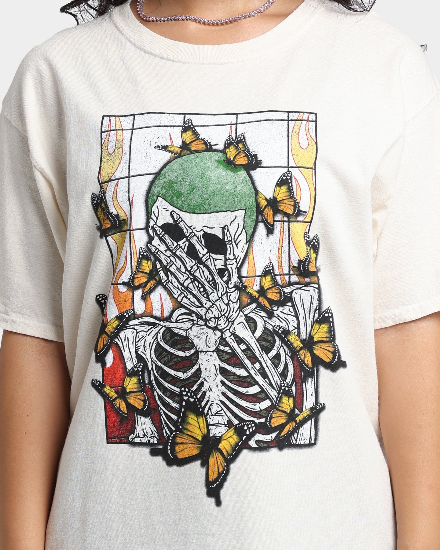 Goat Crew Green Skeleton Vintage T-Shirt Off White Style001