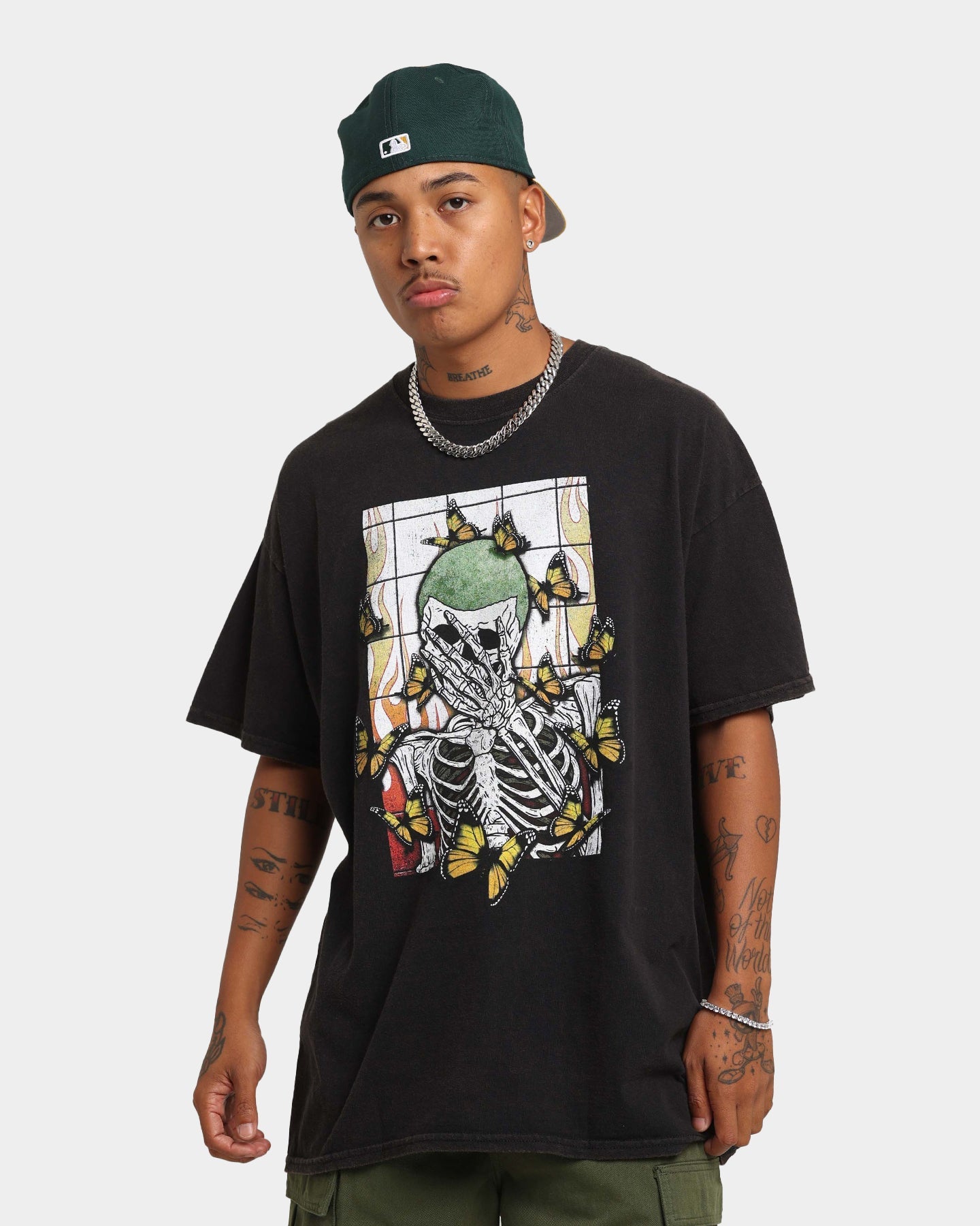 Goat Crew Green Skeleton Vintage T-Shirt Washed Black