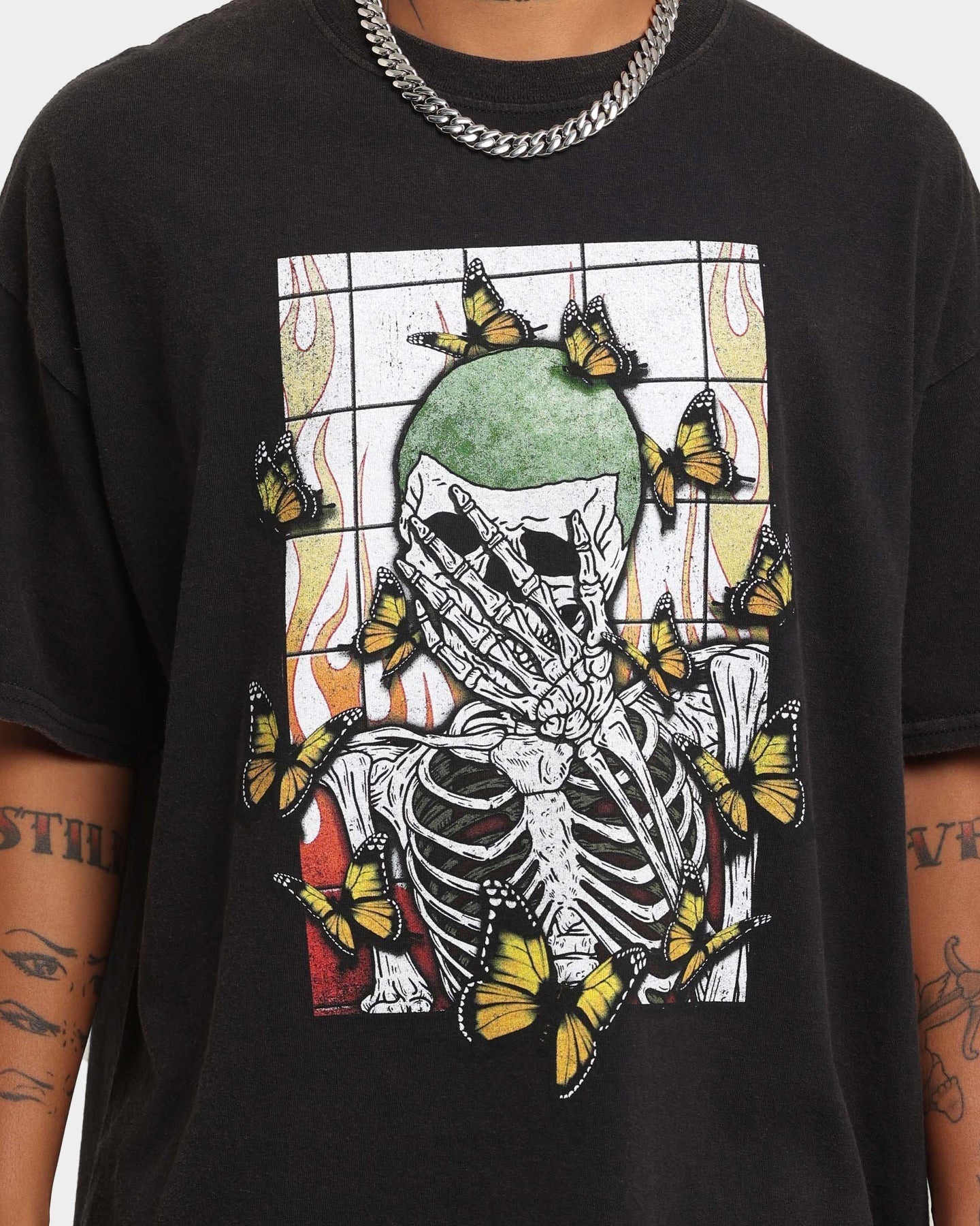 Goat Crew Green Skeleton Vintage T-Shirt Washed Black