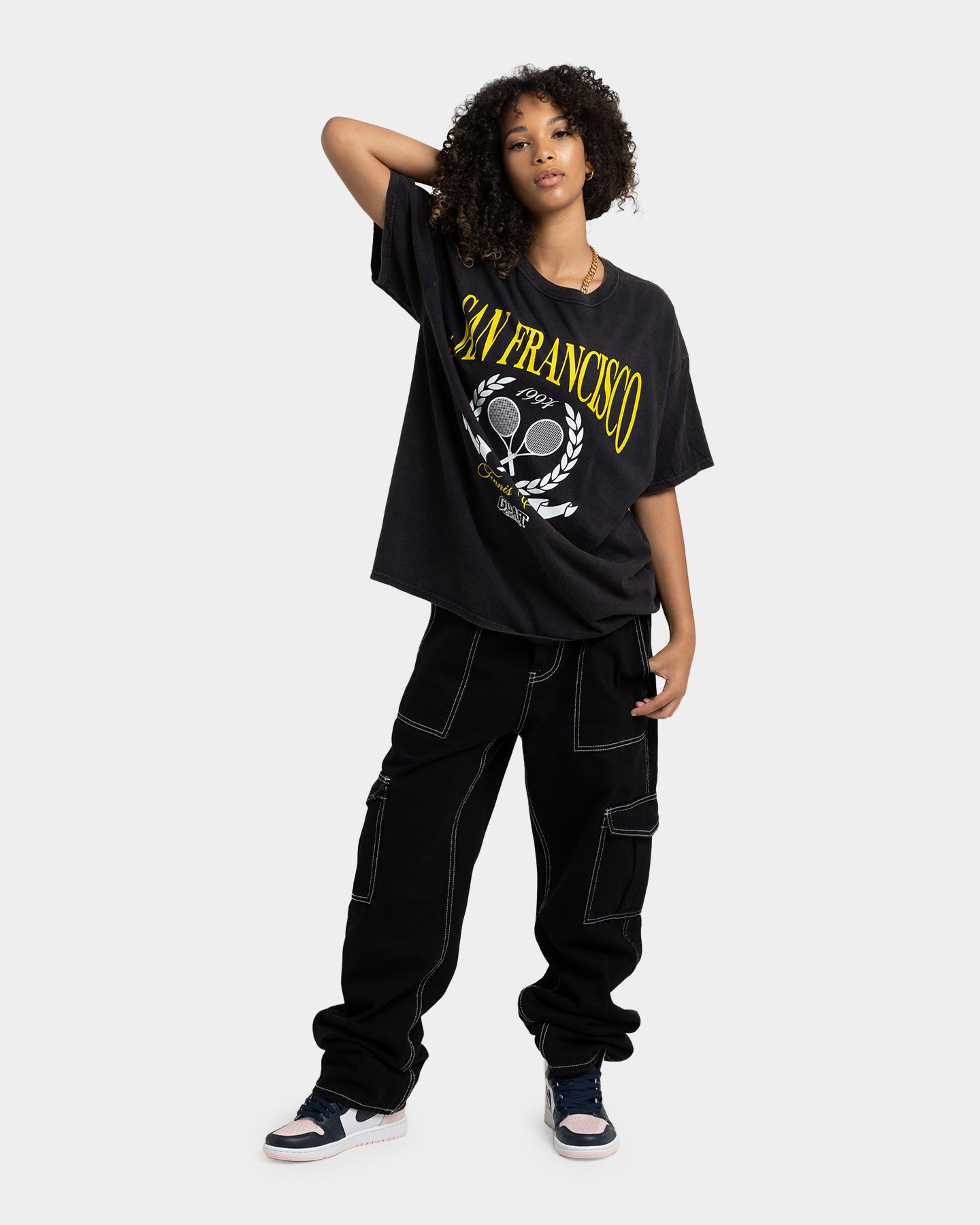 Goat Crew Tennis Club Vintage T-Shirt Black Wash Style001