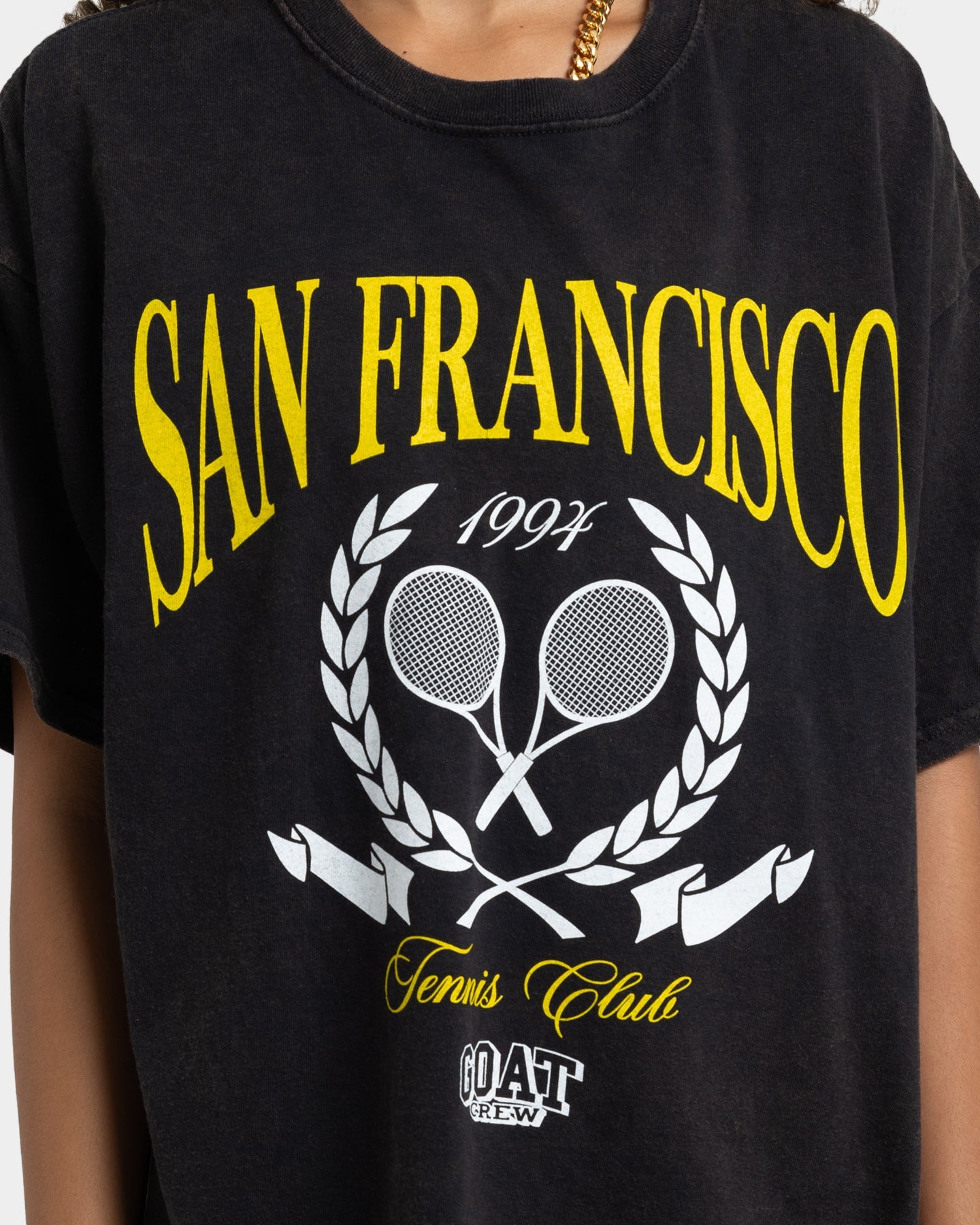Goat Crew Tennis Club Vintage T-Shirt Black Wash Style001