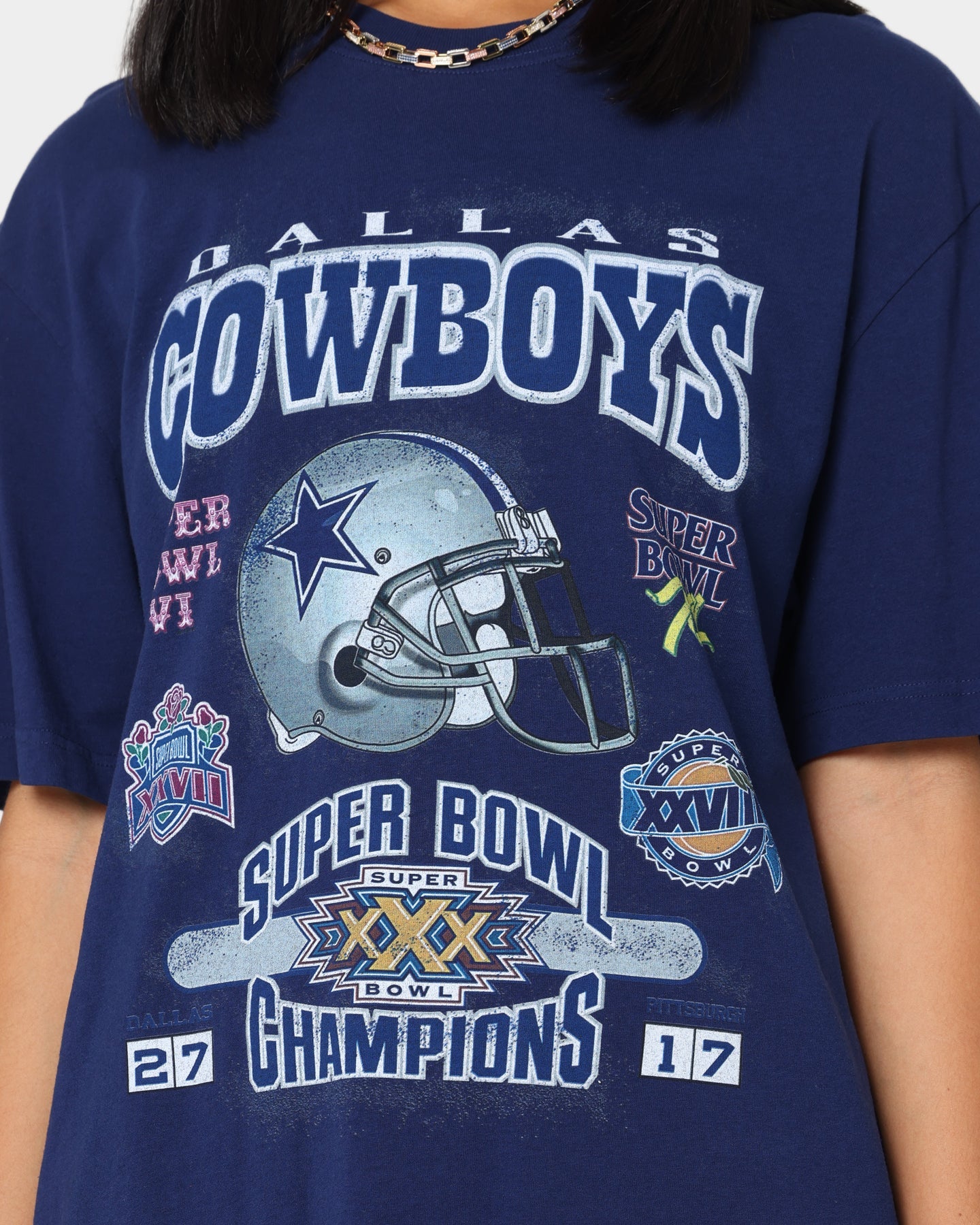 Mitchell & Ness Dallas Cowboys 5 Time Super Bowl Champions T-Shirt Faded Navy Style001