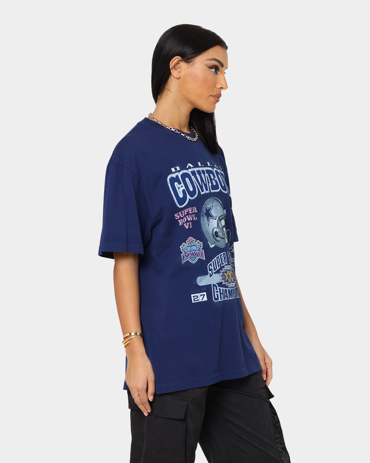Mitchell & Ness Dallas Cowboys 5 Time Super Bowl Champions T-Shirt Faded Navy Style001