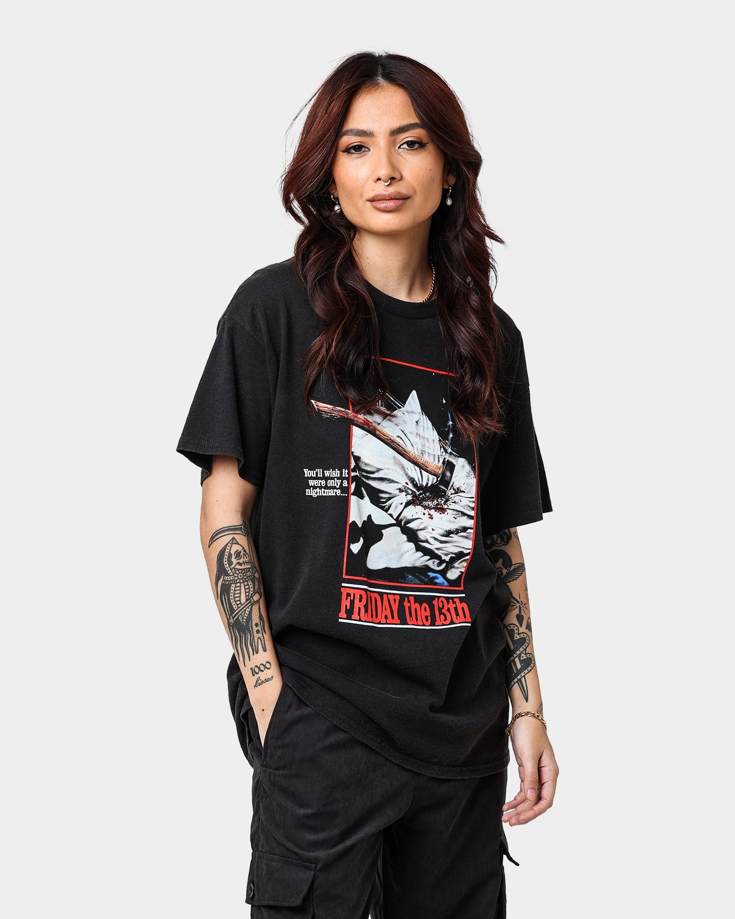American Thrift X Friday the 13th Friday the 13th Vintage T-Shirt Vintage Black Style001