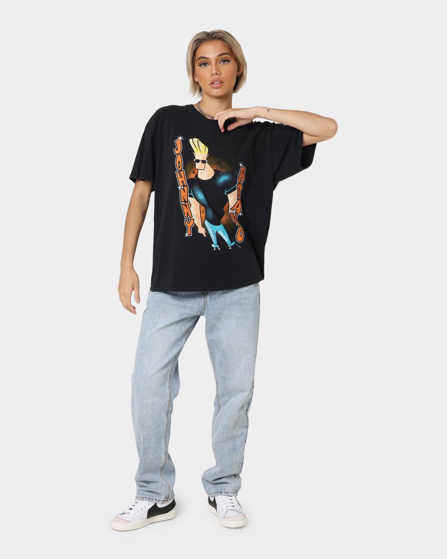 American Thrift X Johnny Bravo Man, I'm Pretty Vintage T-Shirt Black Wash Style001