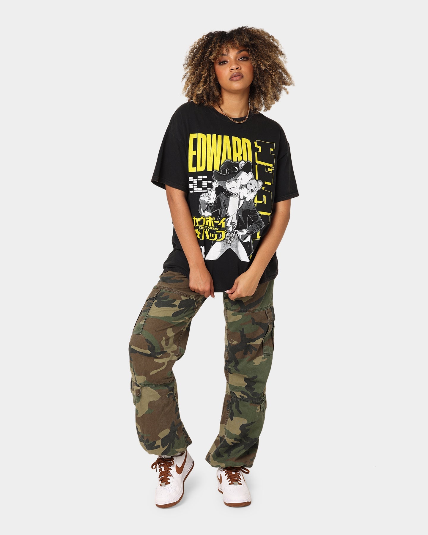 Goat Crew X Cowboy Bebop Edward Vintage T-Shirt Washed Black Style001
