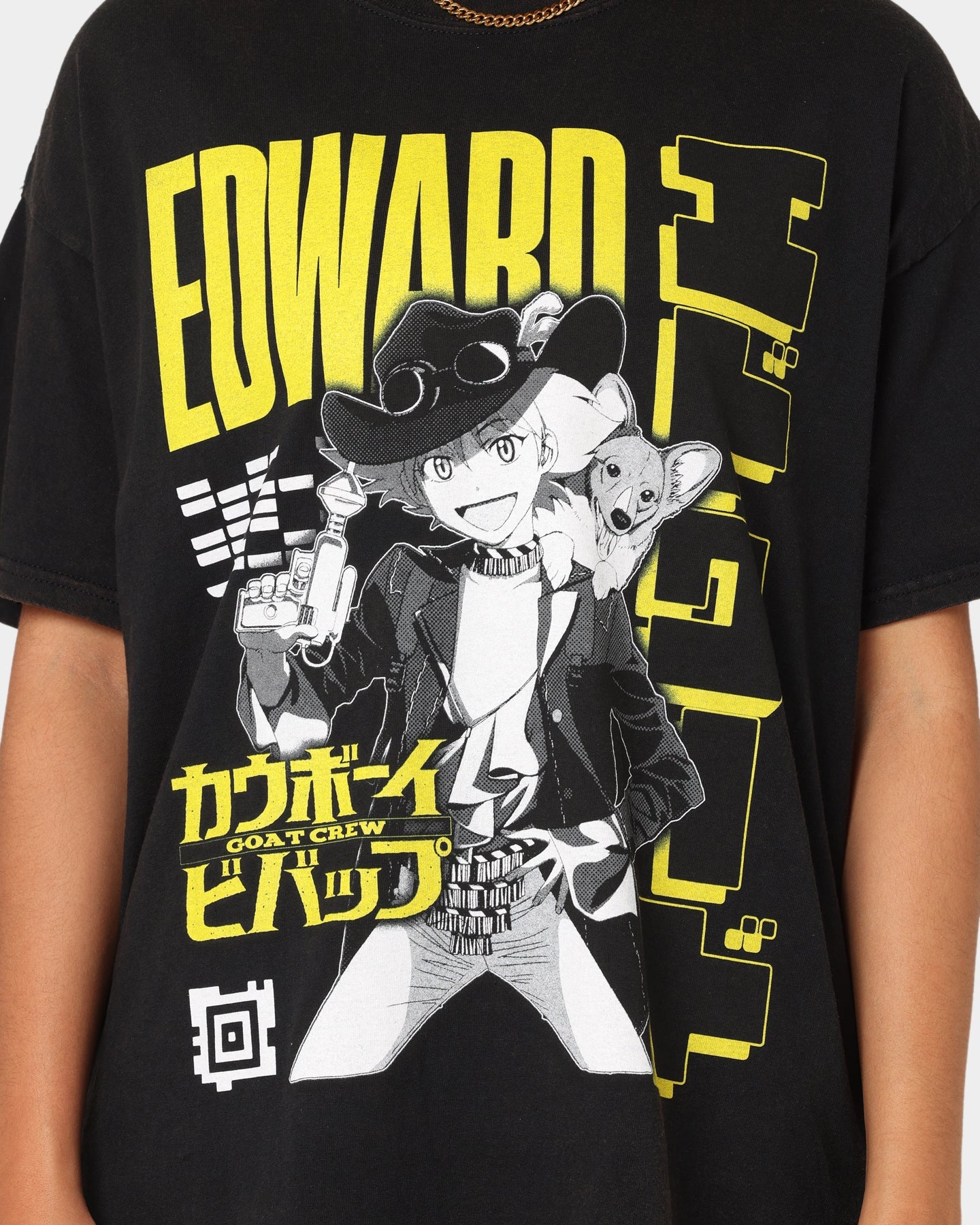 Goat Crew X Cowboy Bebop Edward Vintage T-Shirt Washed Black Style001