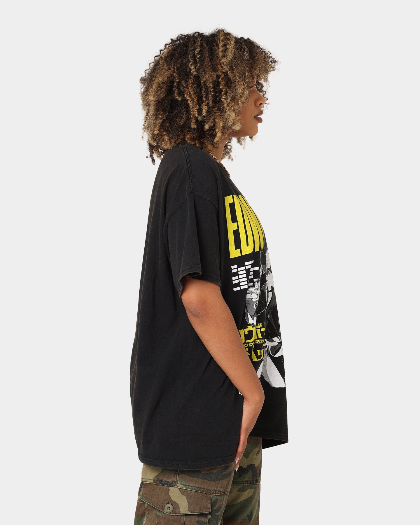 Goat Crew X Cowboy Bebop Edward Vintage T-Shirt Washed Black Style001