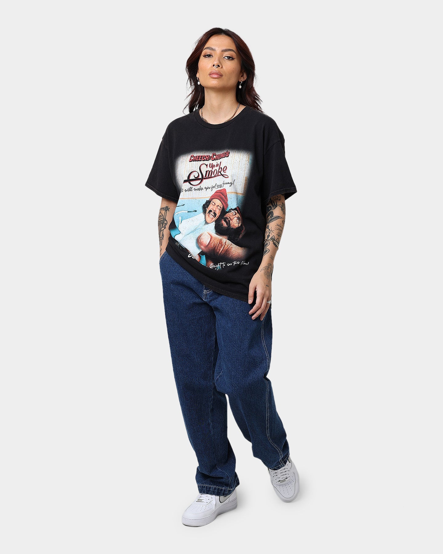 American Thrift X 420 Cheech & Chong Movie Poster Vintage T-Shirt Washed Black Style001
