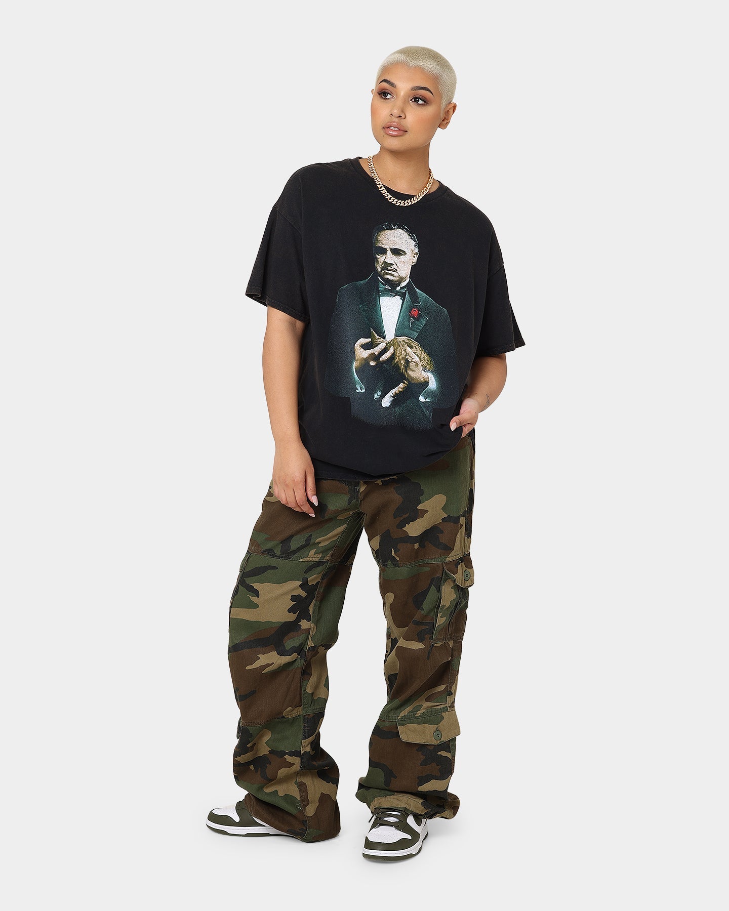 American Thrift X The Godfather The Godfather Cat Vintage T-Shirt Black Wash Style001