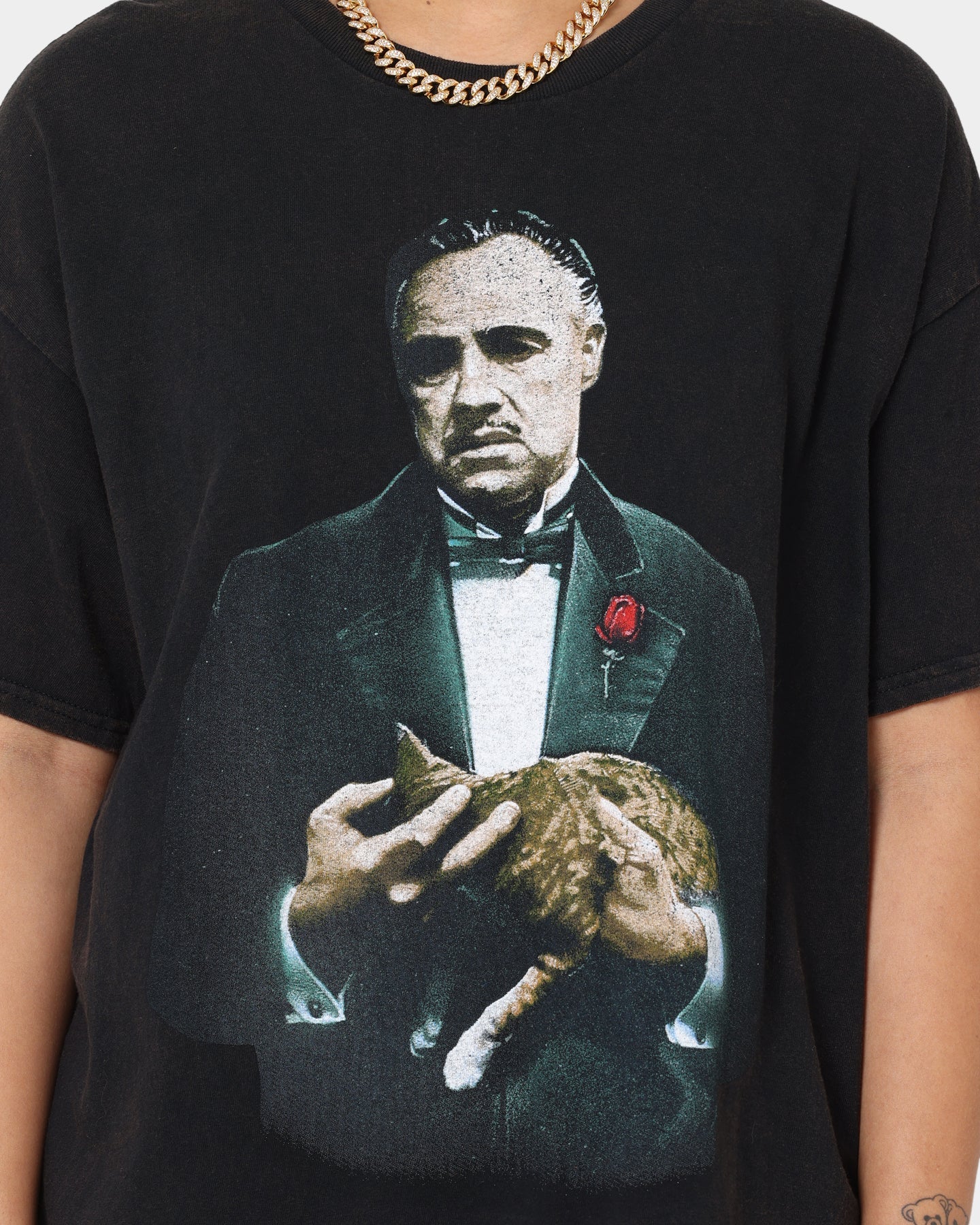 American Thrift X The Godfather The Godfather Cat Vintage T-Shirt Black Wash Style001
