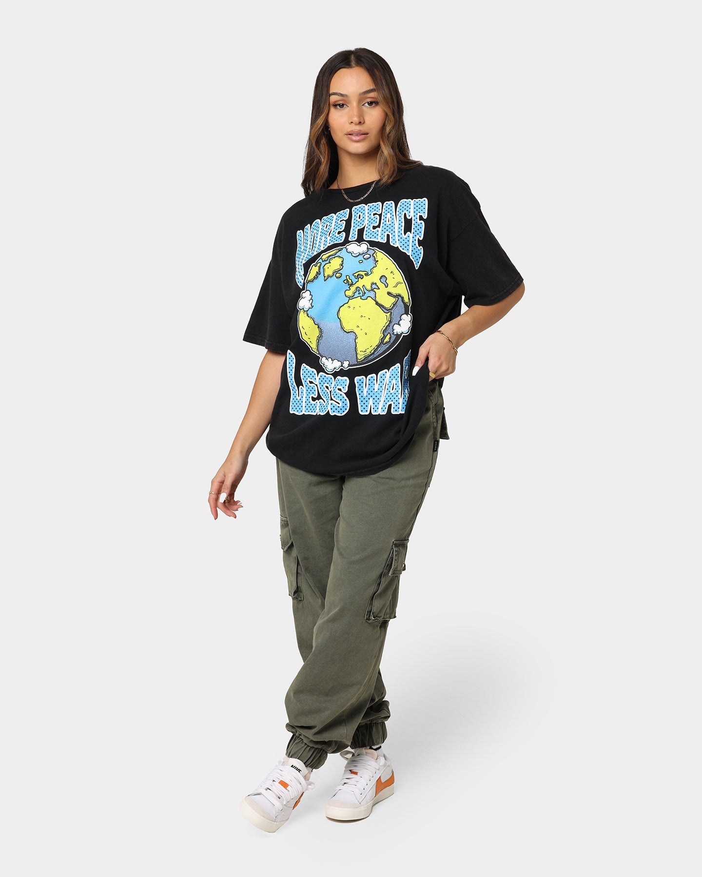 Goat Crew More Peace Less War Vintage T-Shirt Washed Black Style001