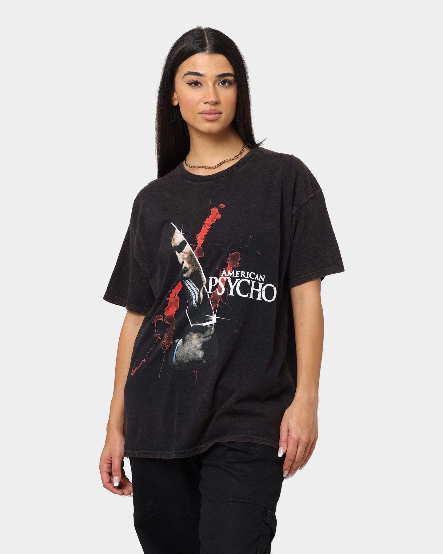 Goat Crew X American Psycho Knife Vintage T-Shirt Black Wash Style001