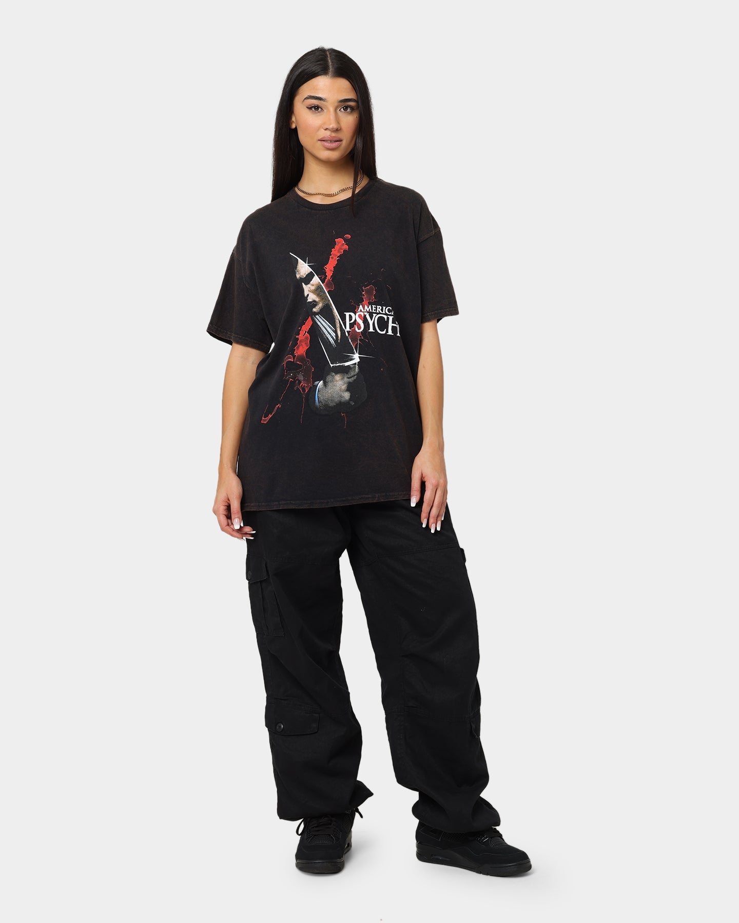 Goat Crew X American Psycho Knife Vintage T-Shirt Black Wash Style001