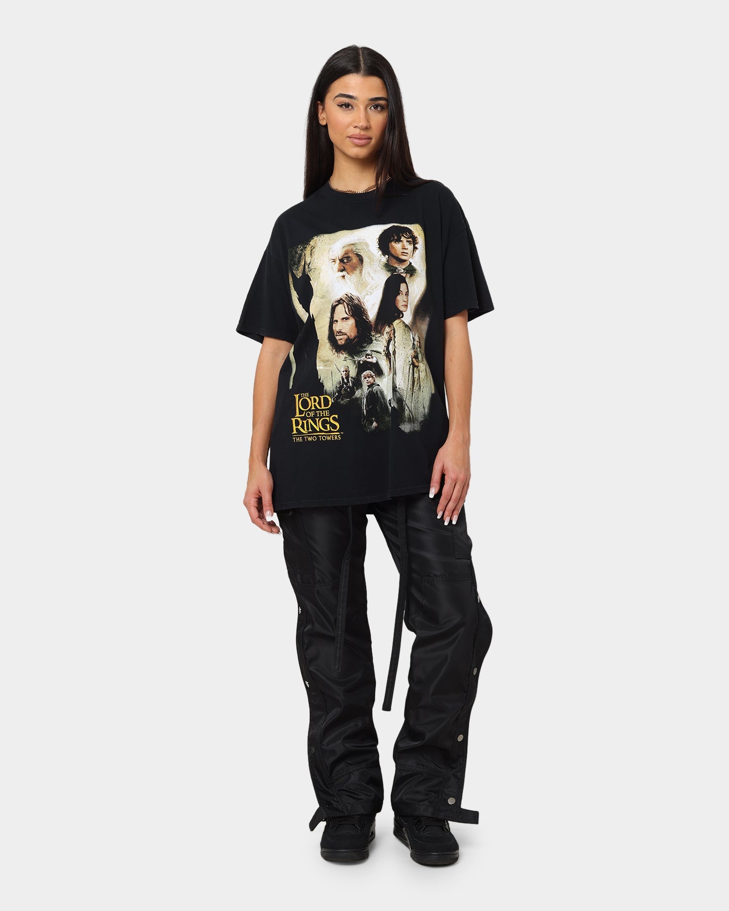 American Thrift X Lord Of The Rings The Two Towers Poster Vintage T-Shirt Washed Black Style001