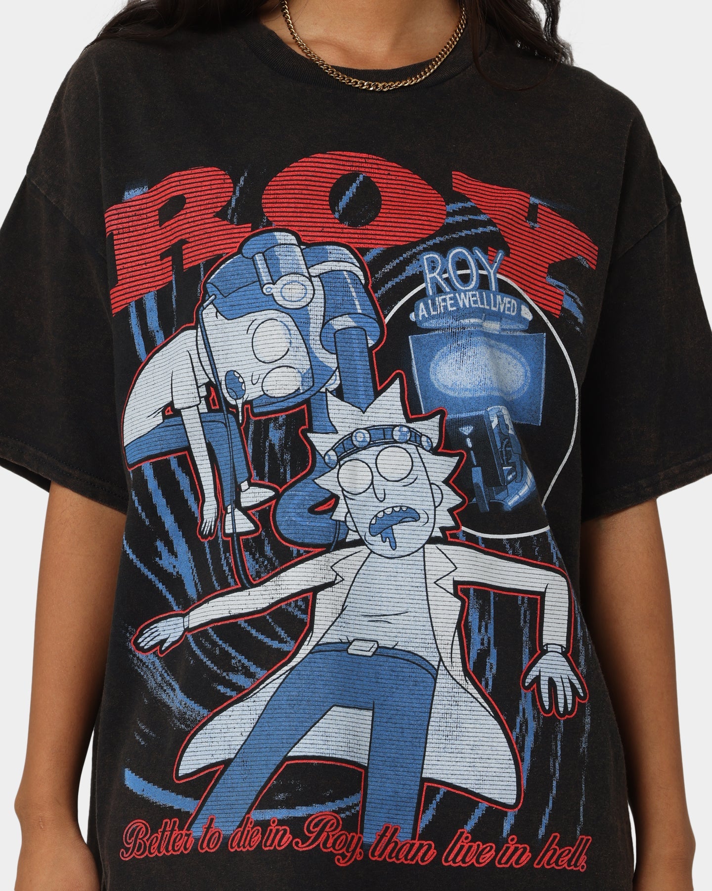 Goat Crew X Rick And Morty Roy Vintage T-Shirt Washed Black Style001