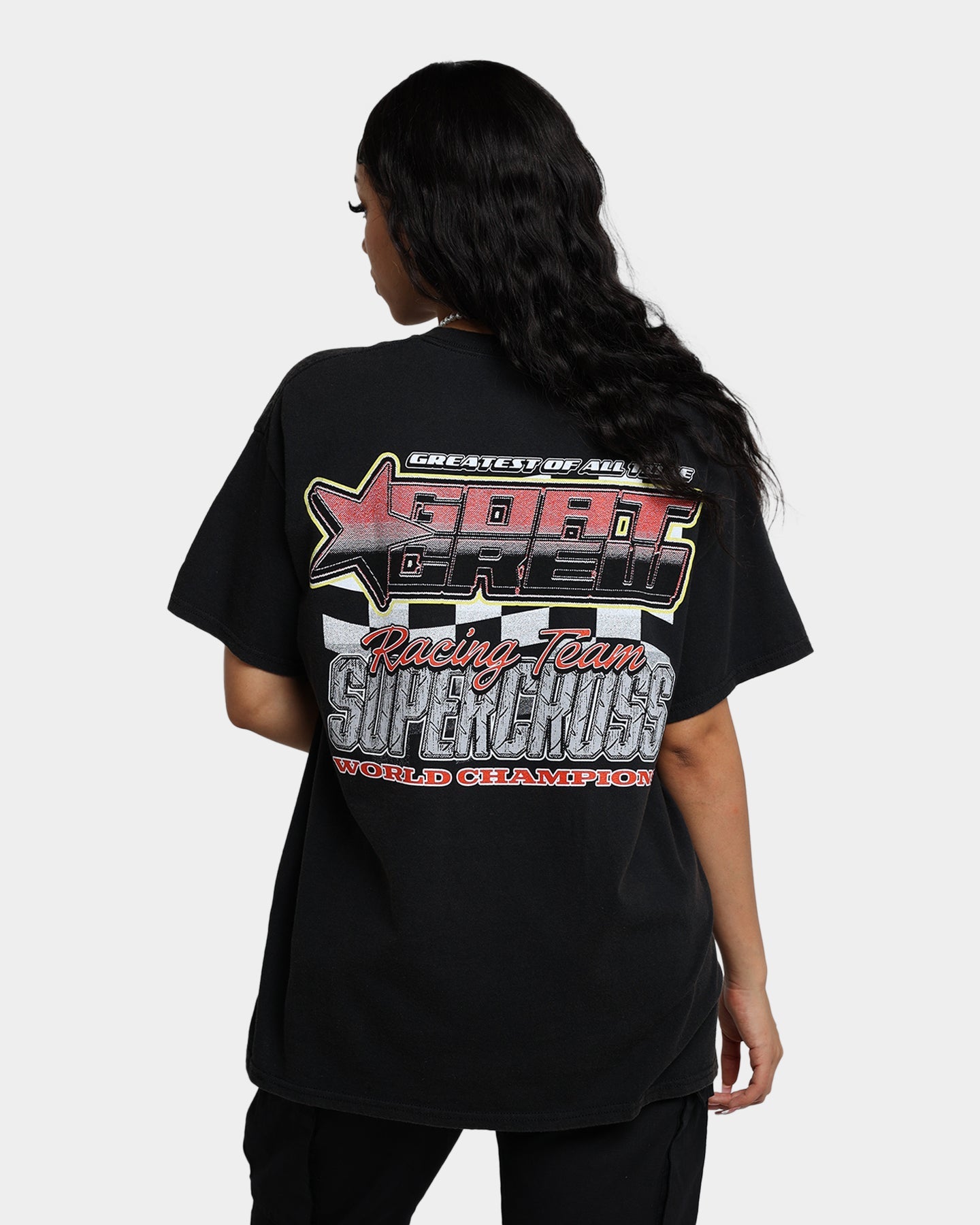 Goat Crew Supercross Racing Team Vintage T-Shirt Black Wash Style001
