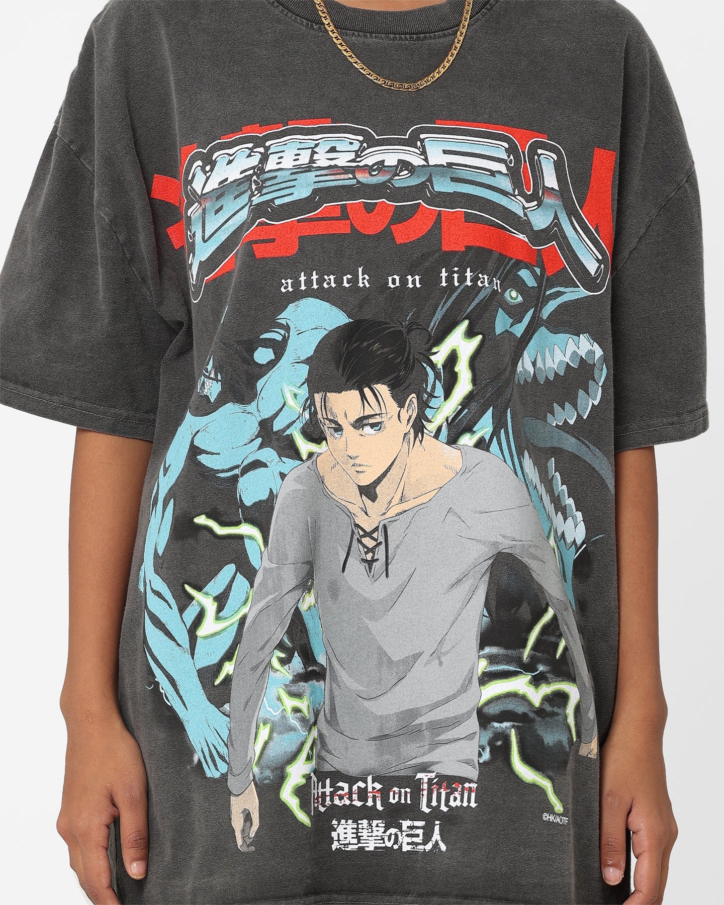 Goat Crew X Attack On Titan Attack Titan Vintage Heavyweight T-Shirt Black Wash Style001