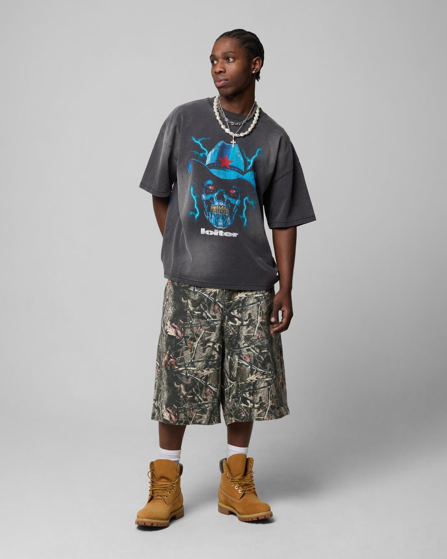 Loiter Chrome Cowboy T-Shirt Vintage Charcoal