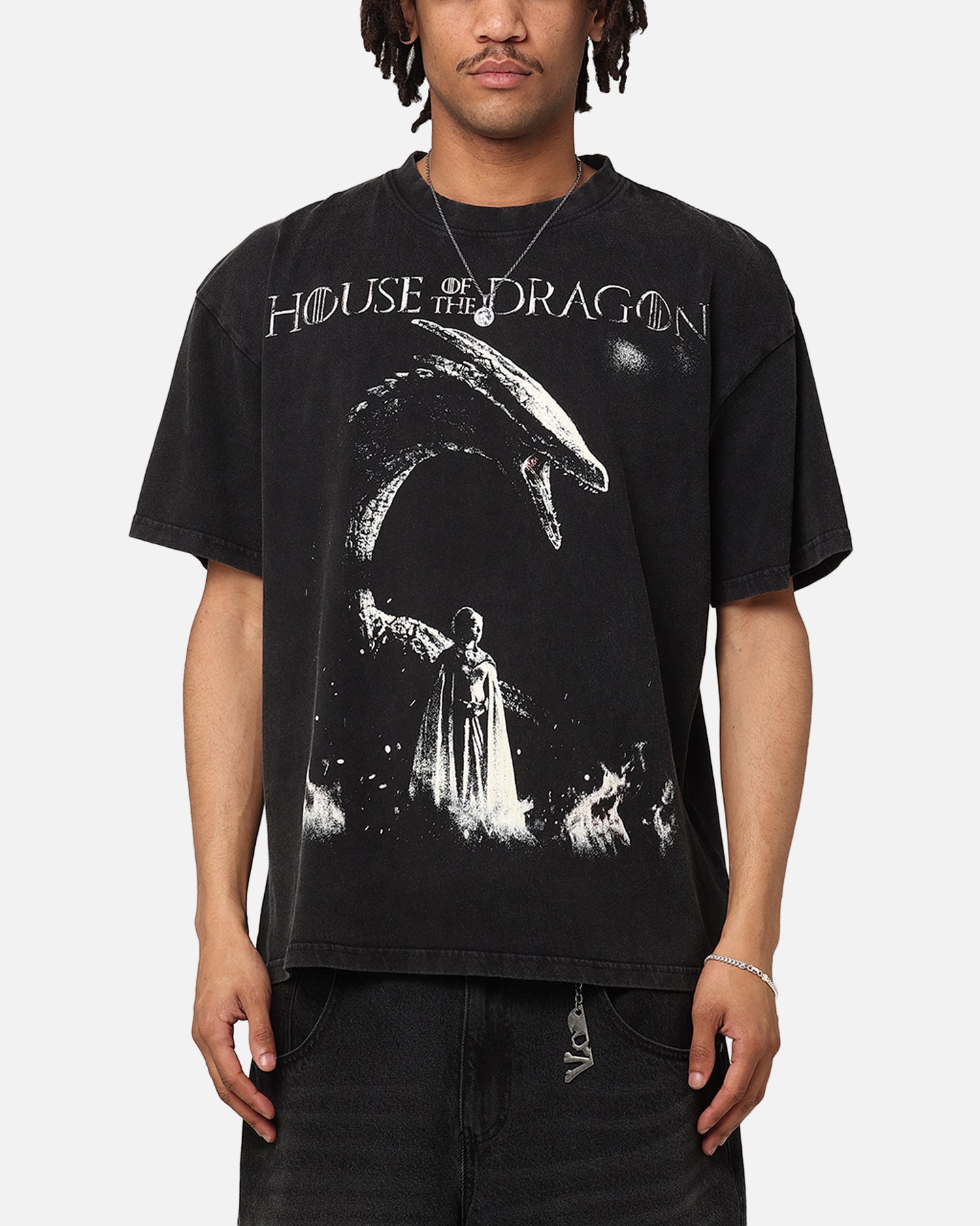 Goat Crew X House Of The Dragons Fire Vintage T-Shirt Black Acidwash