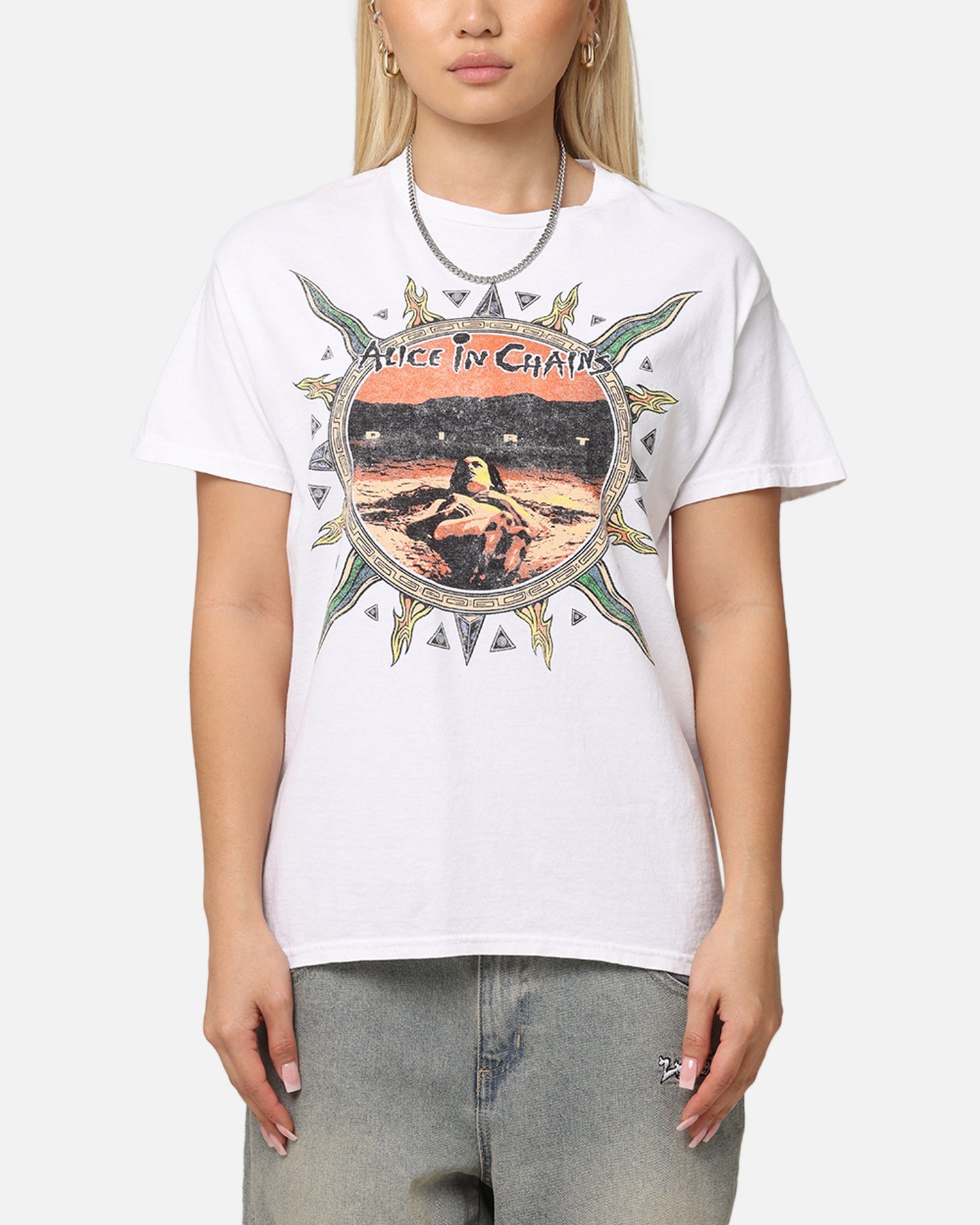 Alice In Chains Flames Vintage T-Shirt White Vintage Style001