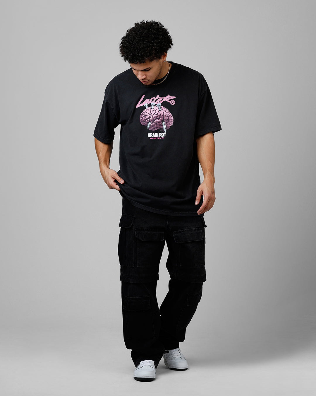 Loiter Brain Rot Vintage T-Shirt Black Acidwash
