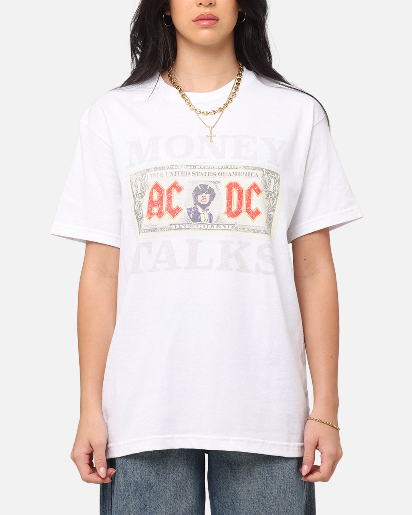AC/DC Money Talks T-Shirt Vintage White Style001