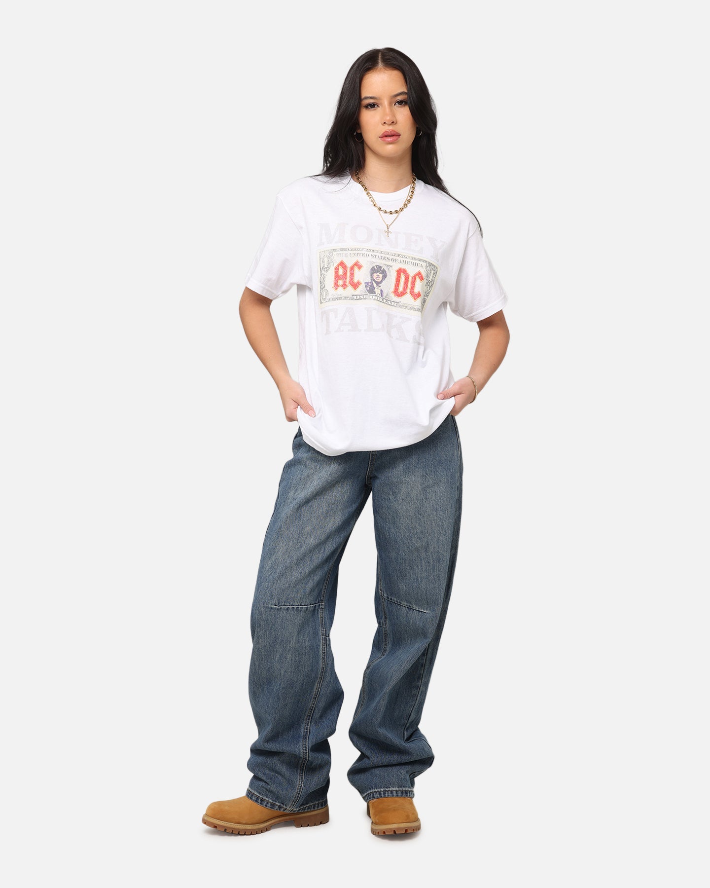 AC/DC Money Talks T-Shirt Vintage White Style001