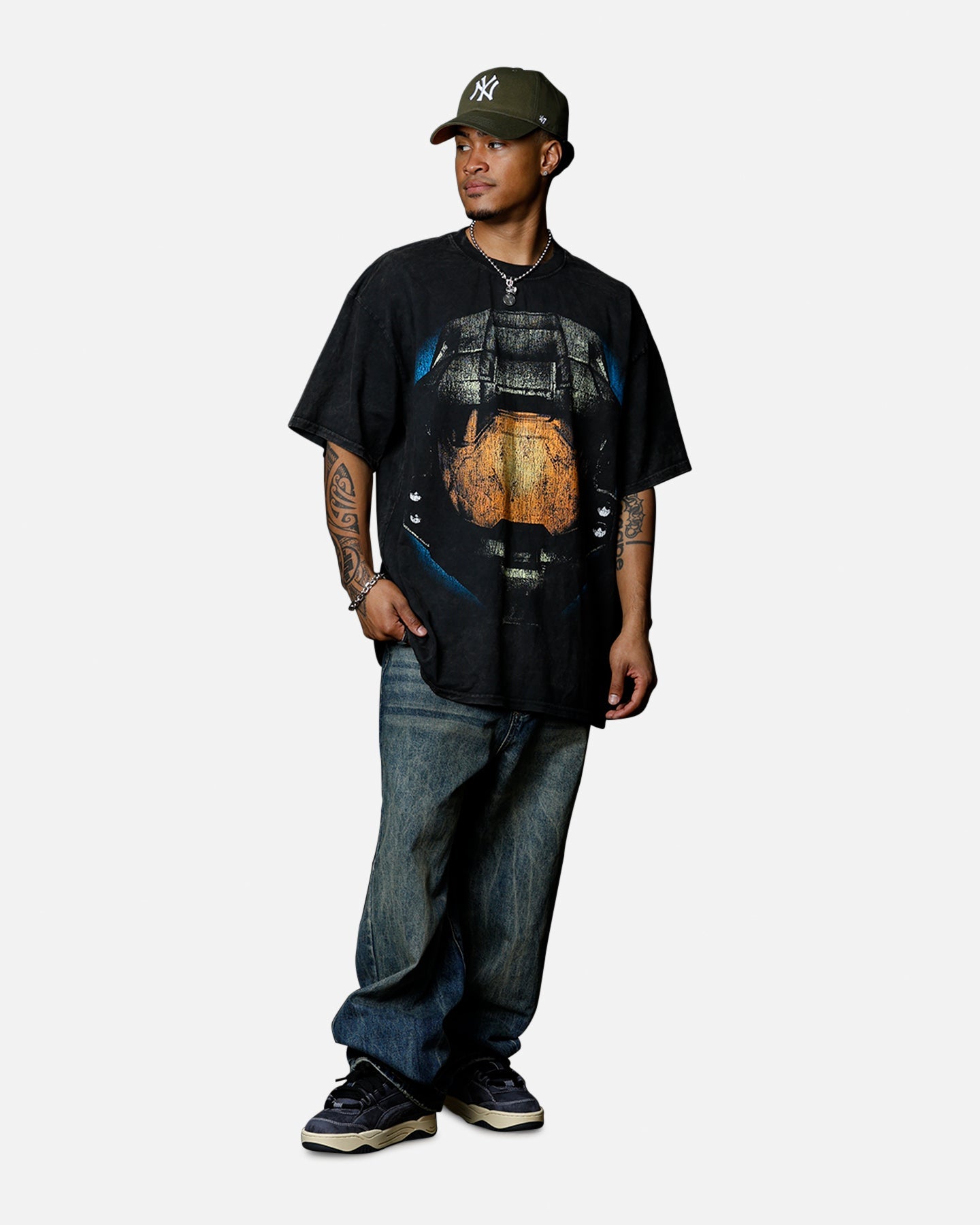 Goat Crew X Halo Halo 3 Chief Big Head Vintage T-Shirt Black Acidwash