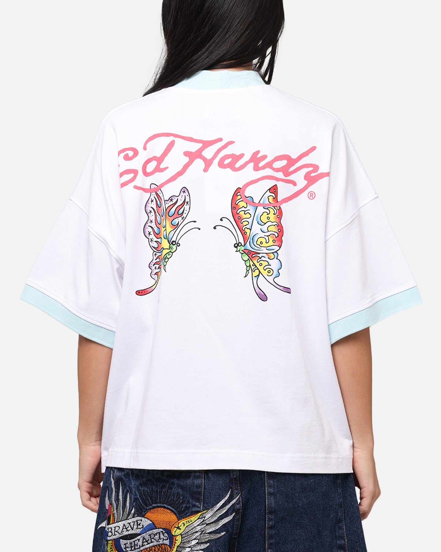 Ed Hardy Butterfly Ringer T-Shirt White Style001
