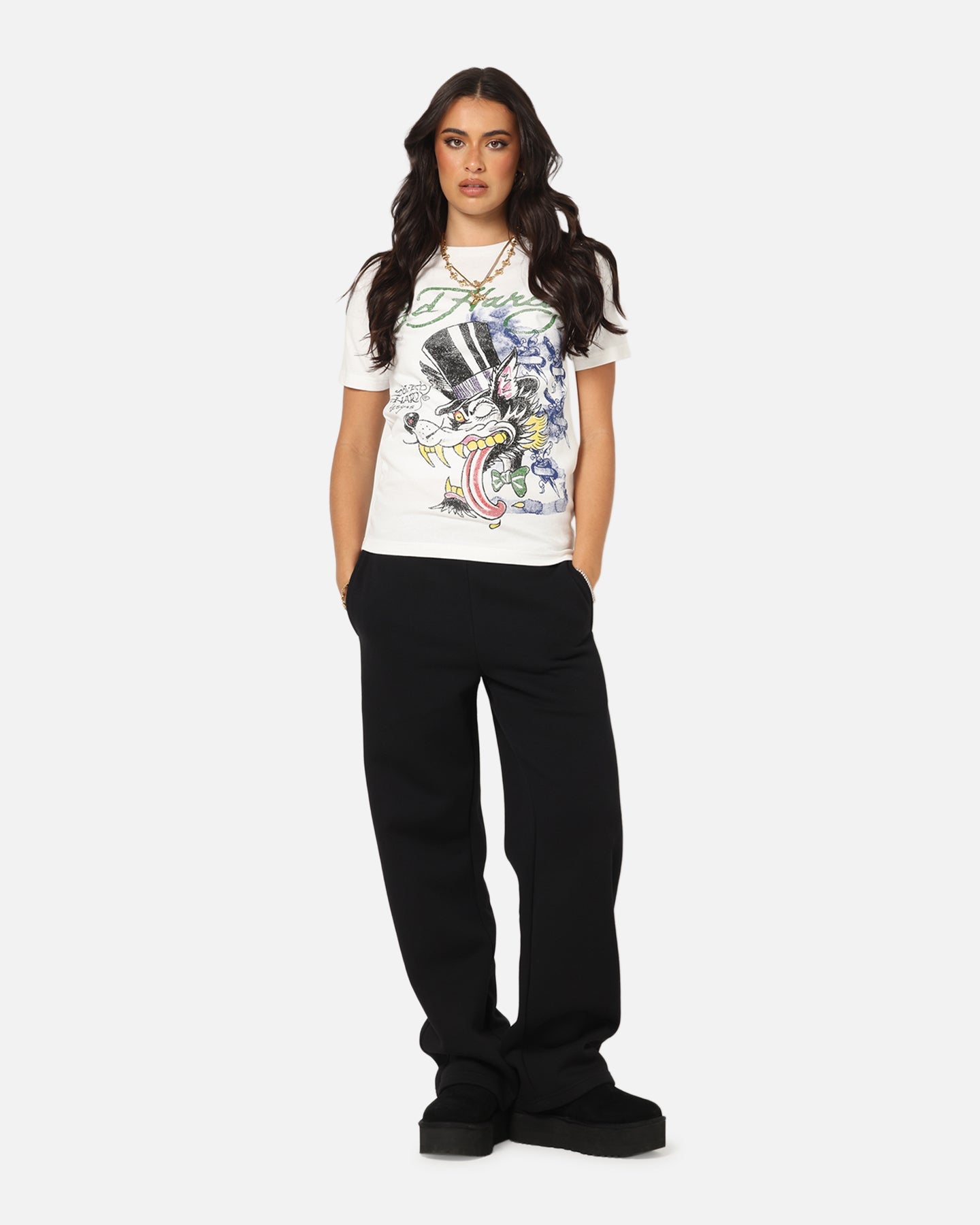 Ed Hardy Wolf Vintage T-Shirt Off White Style001
