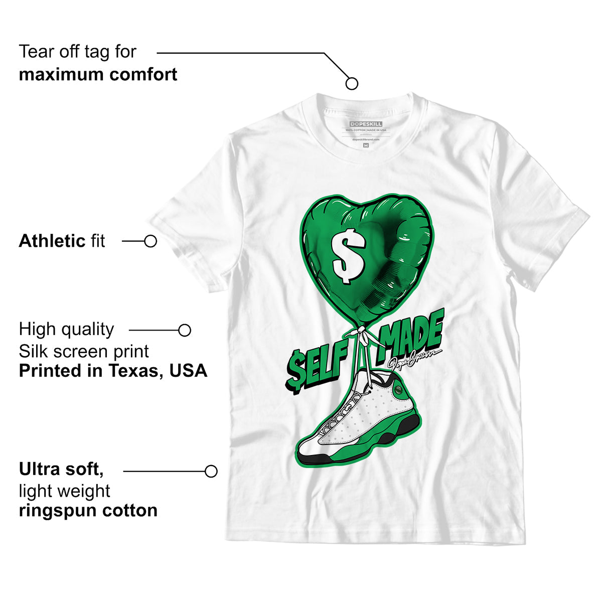 AJ 13 Lucky Green DopeSkill T-Shirt Self Made Graphic