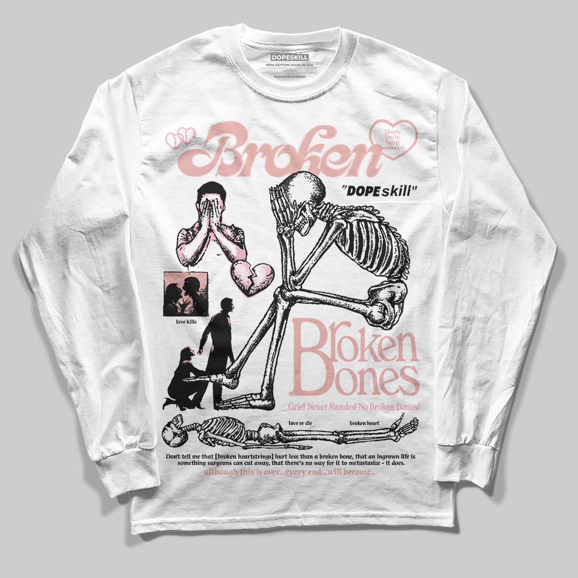 Rust Pink 1s 2025 DopeSkill Long Sleeve T-Shirt Broken Bones Graphic