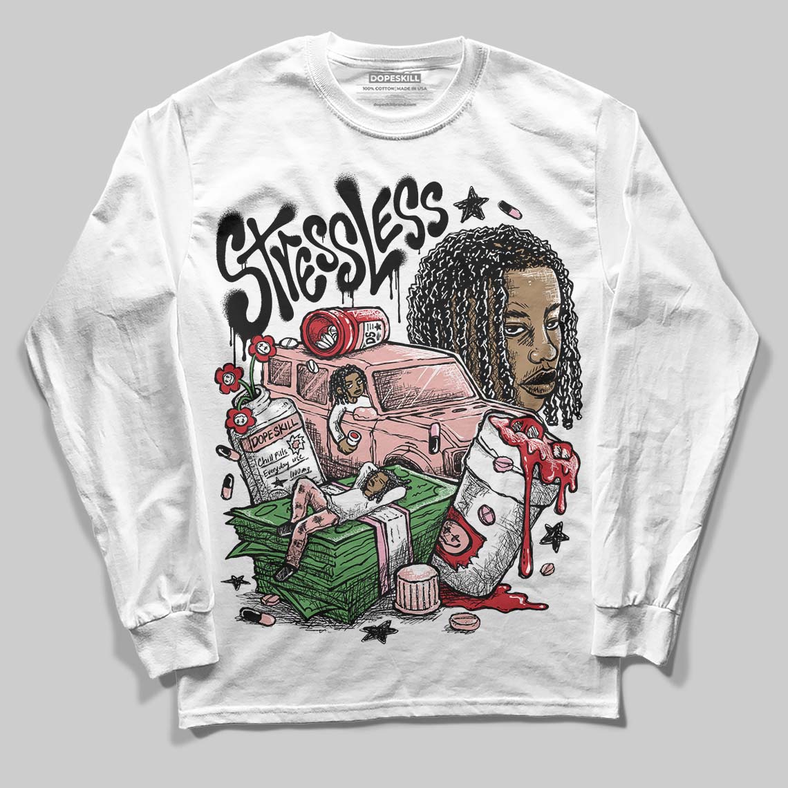 Rust Pink 1s 2025 DopeSkill Long Sleeve T-Shirt Stressless Graphic