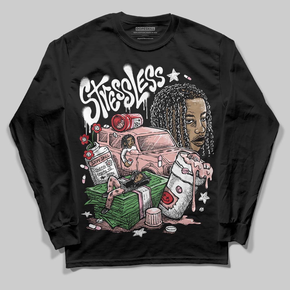 Rust Pink 1s 2025 DopeSkill Long Sleeve T-Shirt Stressless Graphic