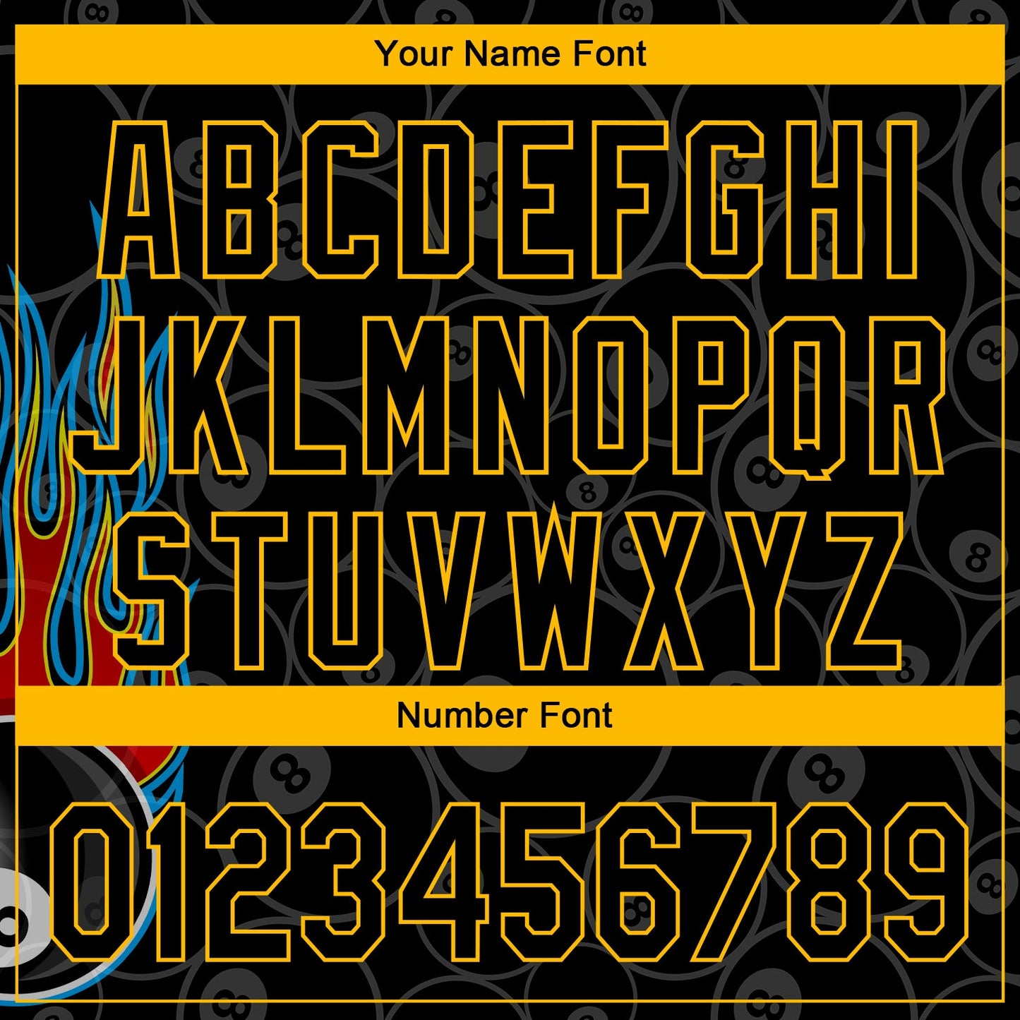 Custom Black Gold 3D Pattern Design Flaming Billiards Snooker 8 Ball Authentic Baseball Jersey