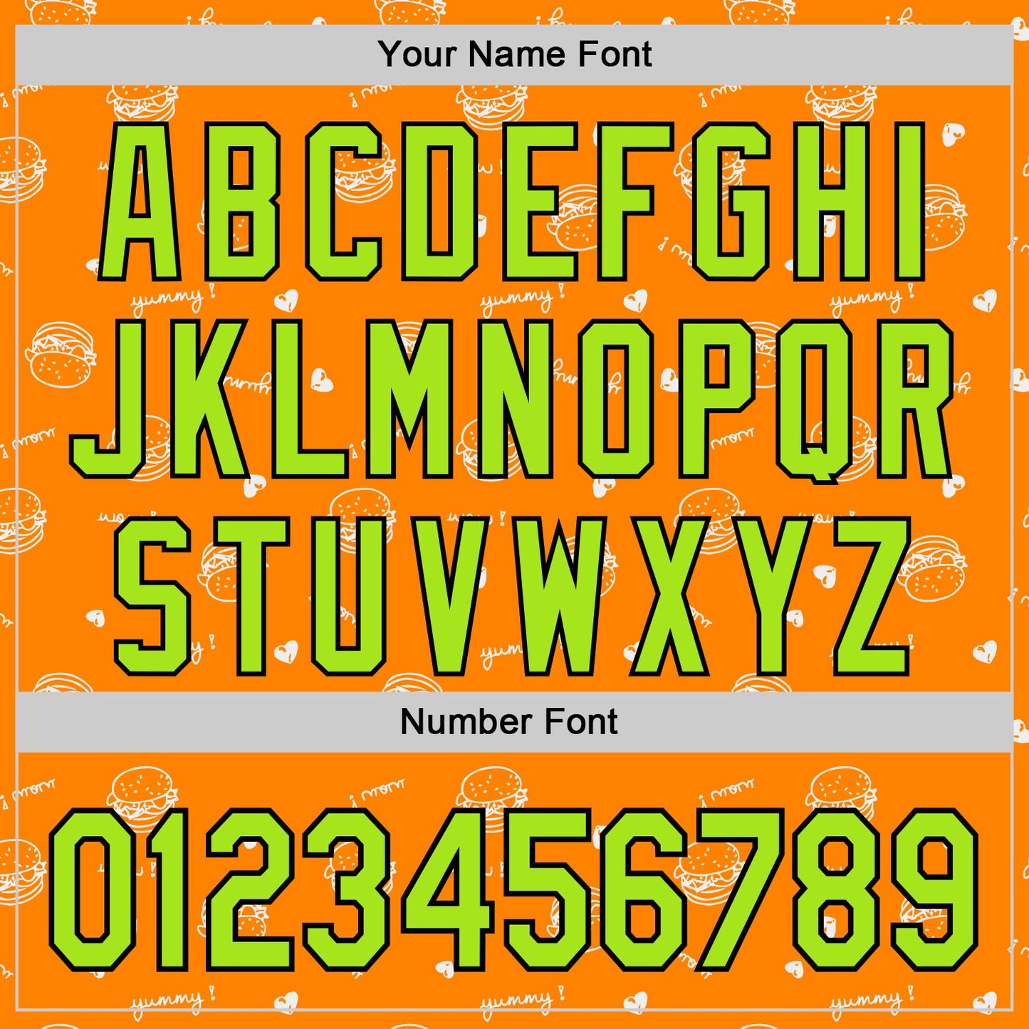 Custom Bay Orange Neon Green-Black 3D Pattern Design Foodie Fast Food Burger Authentic Baseball Jersey