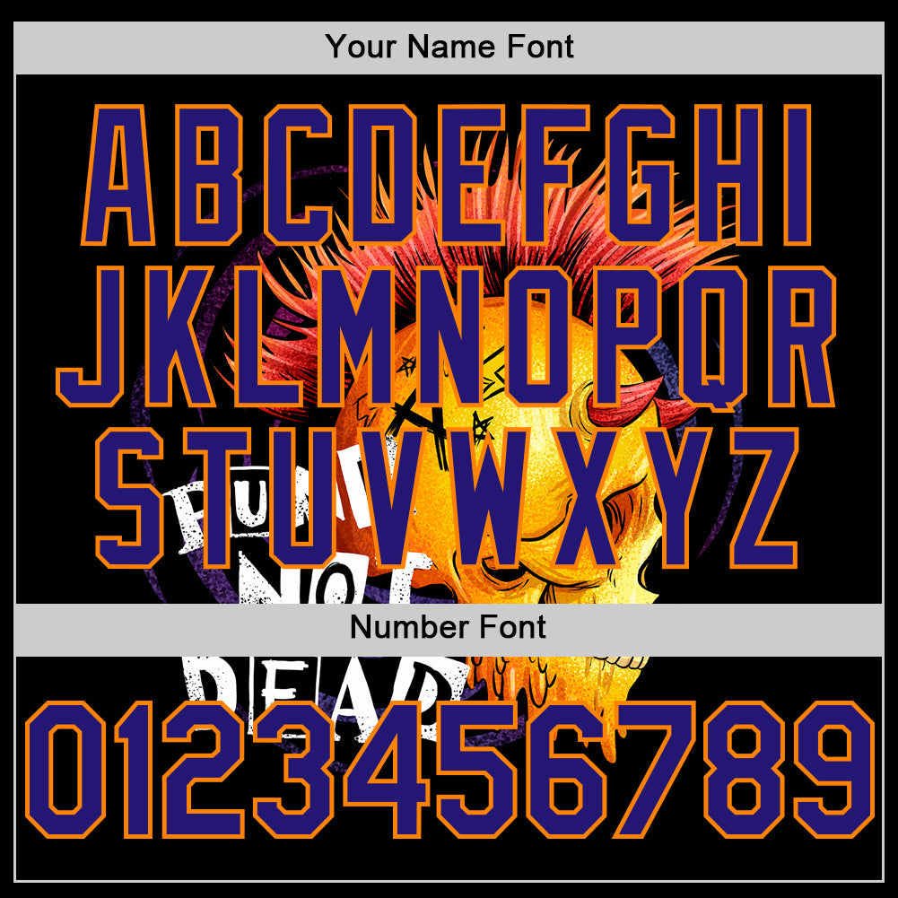 Custom Black Dark Purple-Bay Orange 3D Punk Rock Skull Authentic Baseball Jersey