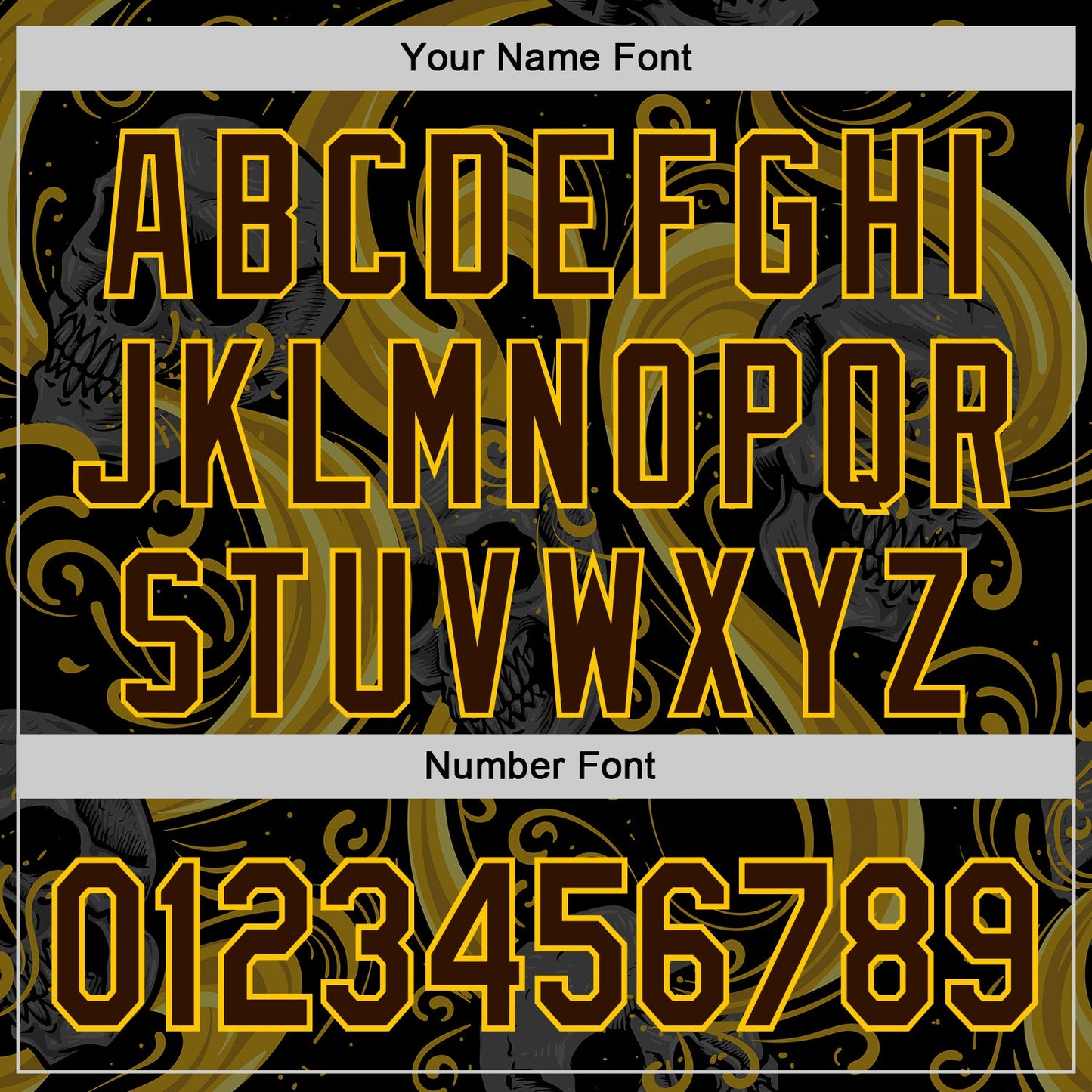 Custom Black Brown Yellow-White 3D Pattern Design Burner Costumes Skull Authentic Baseball Jersey