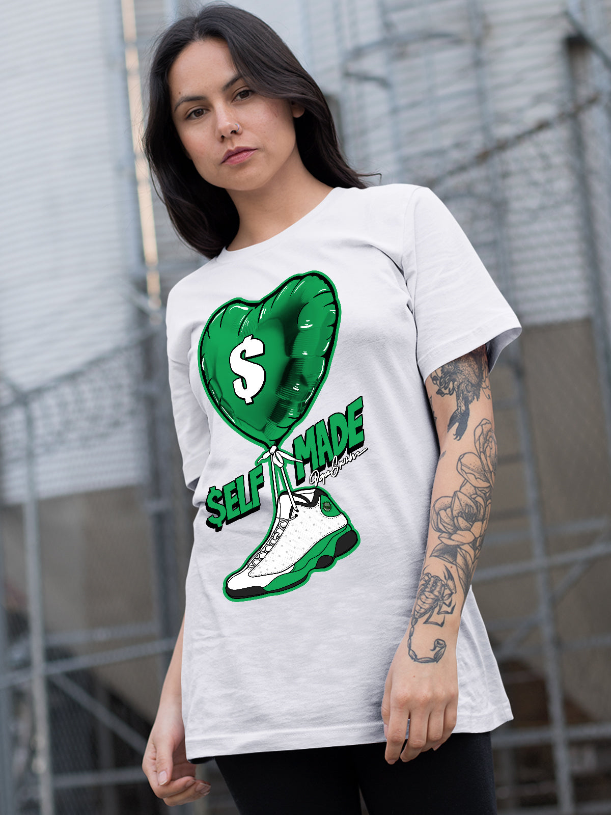 AJ 13 Lucky Green DopeSkill T-Shirt Self Made Graphic