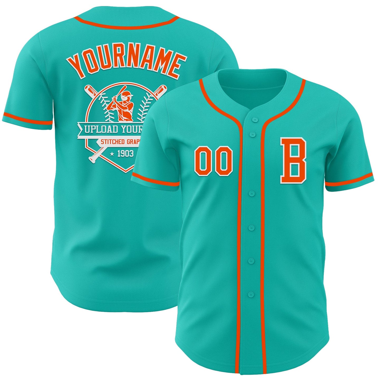 Custom Aqua Orange-White Authentic Baseball Jersey