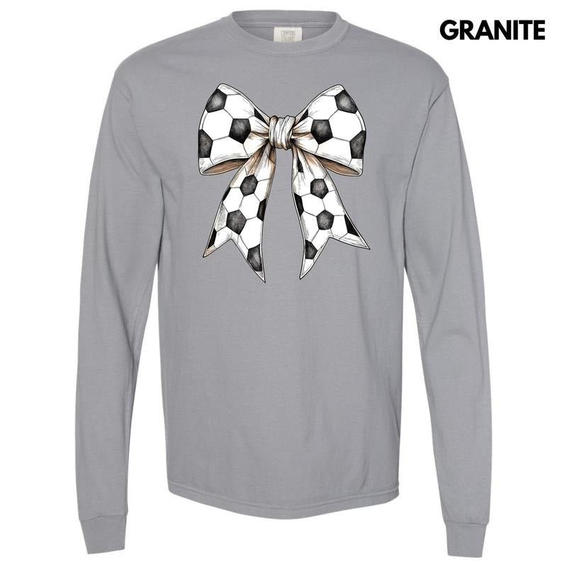 Big Soccer Bow Long Sleeve Comfort Colors T-Shirt 'NLB'
