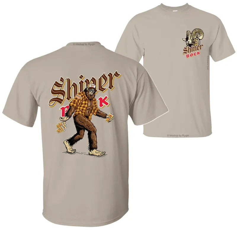 Bigfoot Shiner Bock T-Shirt Hoodie, 2 Sided Graphic Printed Unisex Classic Comfort Cotton T-Shirt Menswear Sweatshirt