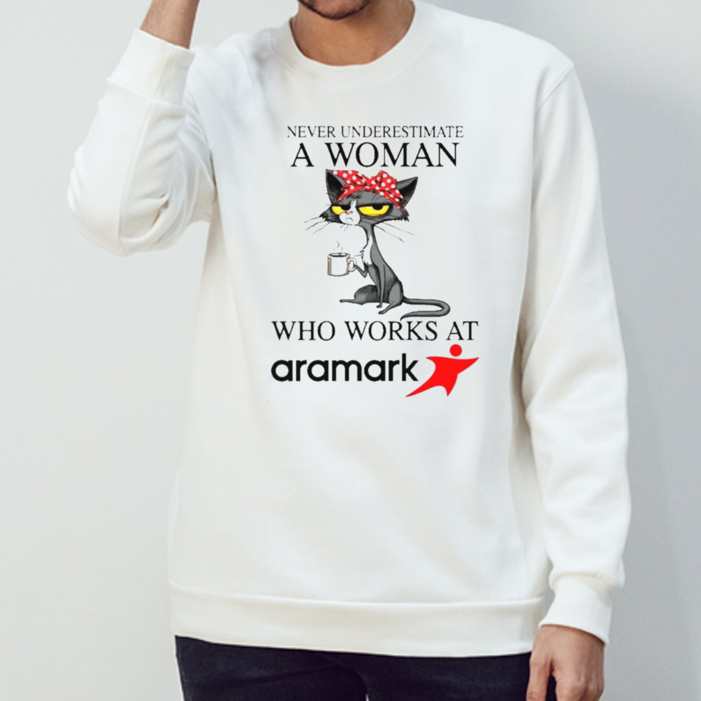 Black Cat Never Underestimate A Woman Who Works At ARAMARK Shirt