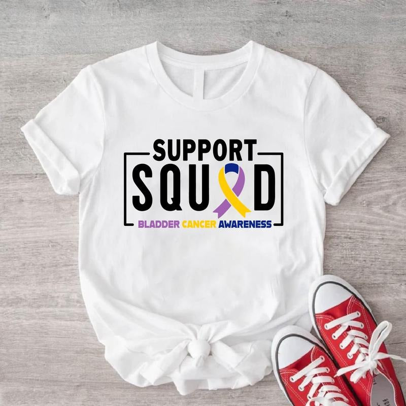 Bladder Cancer Support Shirt, Matching Squad Tee, Bladder Cancer Awareness T-shirt, Survivor Gift Tee, Ribbon Support Short Sleeve, Fighter Tee.