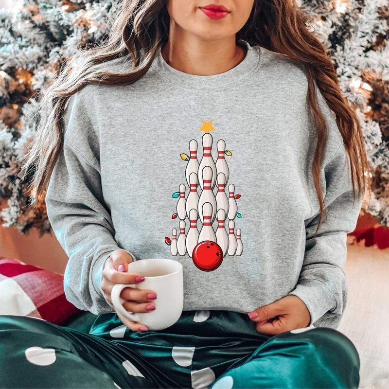 Bowling Christmas Tree Sweatshirt, Bowling Lover Gift Sweater, Bowling Player X-mas Hoodie, Xmas Bowling Ball Sweatshirt, Matching Bowler Holiday Sweater.