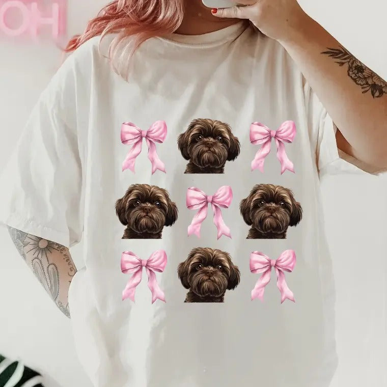 Brown shih tzu with bows Shirt ~ Unisex Apparel Relaxed Fit Printed In The USA Clothing Womenswear Casual Comfort Cotton Top Athletic Boho Chic